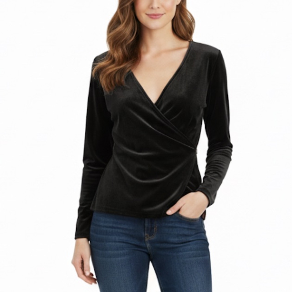 J. Crew Velvet Surplice Wrap Whimsigoth Top Small Black Witchy Dark Halloween